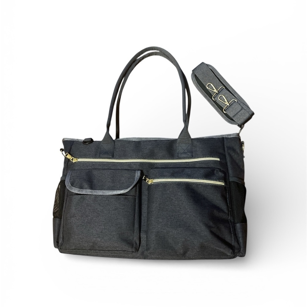 Dark Grey Large Nurse/Laptop Tote with Interior and Exterior Pockets